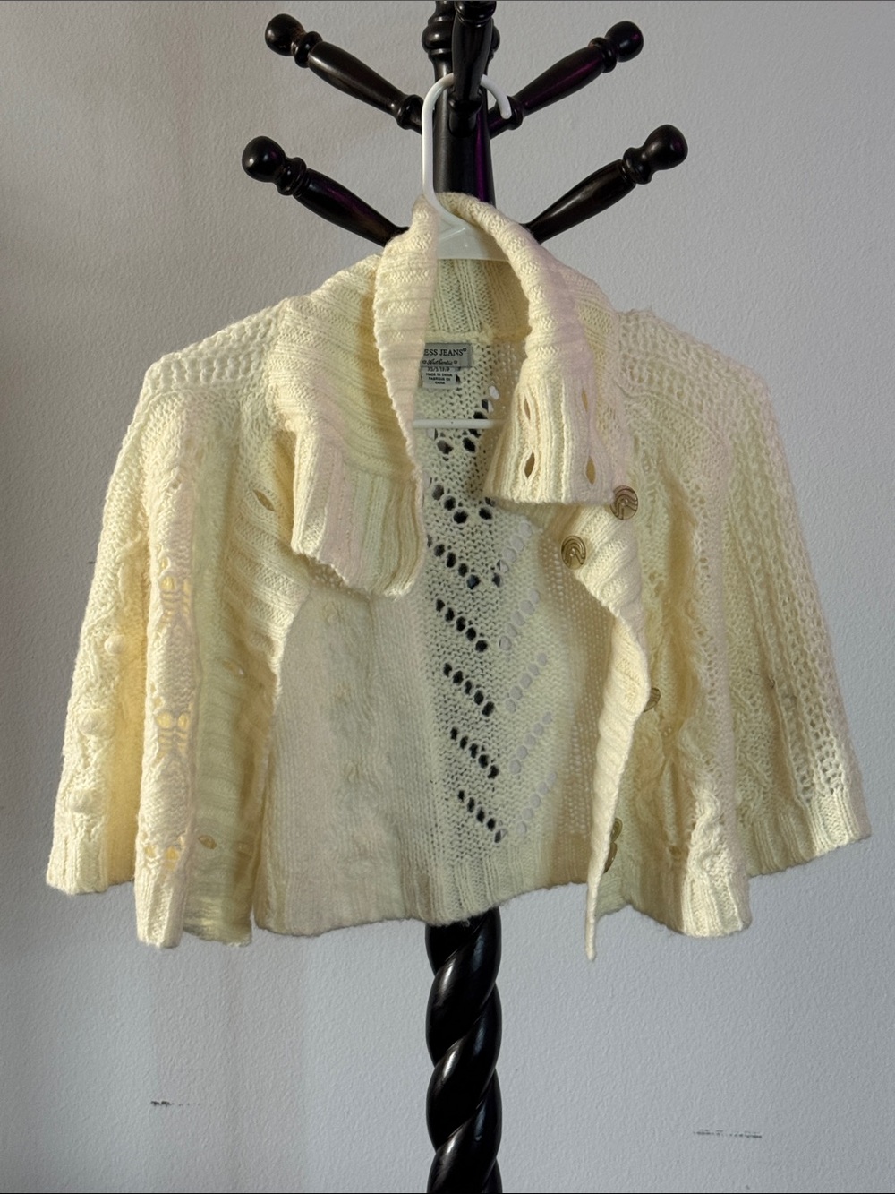 Guess Cream Cable Knit Cropped Cape Sweater
